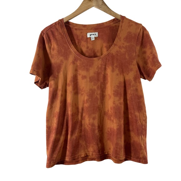 Pact Tops - Pact Womens Organic Cotton Tie Dye Scoop Neck Short Sleeve T-Shirt Rust Orange M